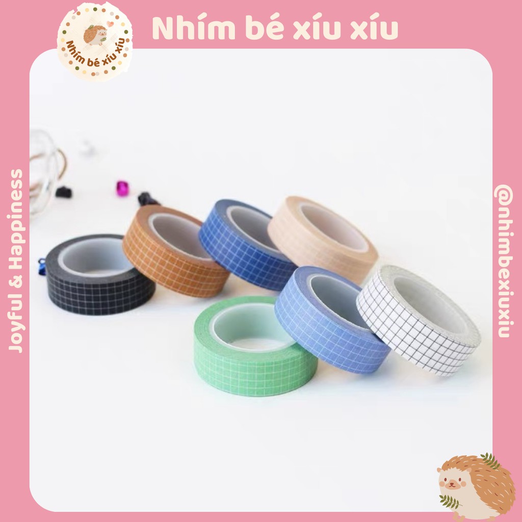 Cuộn washi tape caro 10m băng keo trang trí sổ tay bullet journal VT261