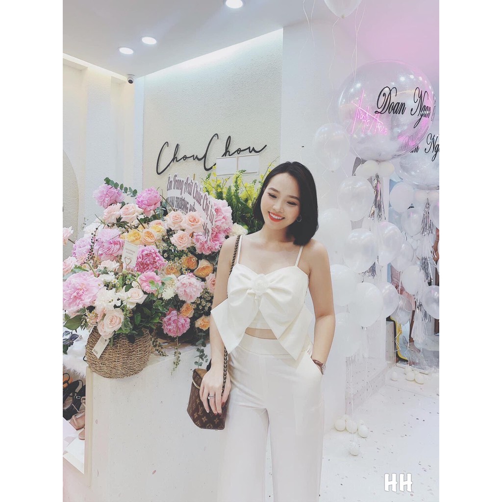 Áo voan hai dây nơ trước phối hoa trắng xinh xắn TTSA0364