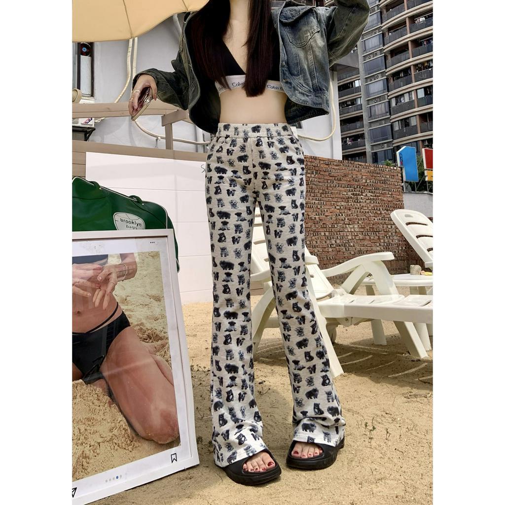 「 WELOVE1 」Quần Dài Lưng Cao Dáng Rộng In Họa Tiết Chú Chó Thời Trang Thường Ngày Mùa Hè Cho Nữ