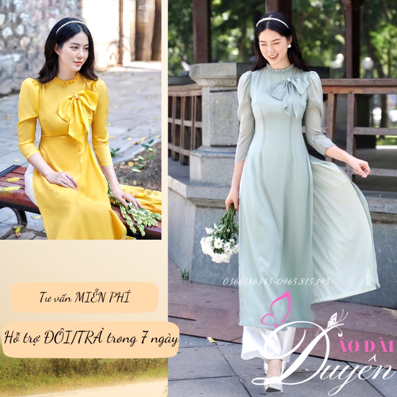 Áo dài cách tân 4 tà vải tơ óng cao cấp tạo hình nơ trước ngực
