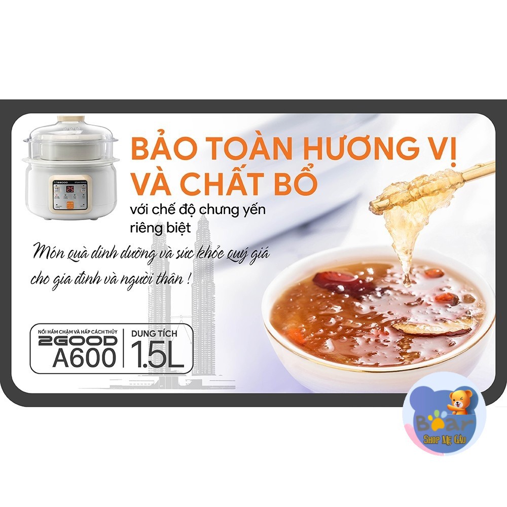 [Mã MKBC01 giảm 80k đơn 1 triệu] Nồi nấu cháo chậm, nồi ninh hầm 2GOOD A600 chính hãng bảo hành 24 tháng