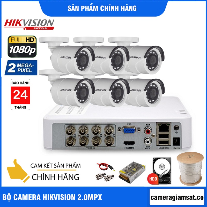 FREESHIPBỘ CAMERA GIÁM SÁT HIKVISION 2.0MP, FHD 1080P - BỘ [5/6/7/8] CAMERA, KÈM ĐỦ PHỤ KIỆN - HÀNG CHÍNH HÃNG