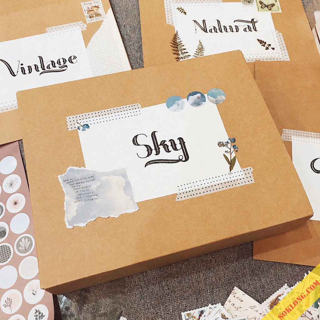 Set trang trí sổ Klong làm Bullet journal Sky - hộp quà tặng kèm sticker, note, washi tape Luv 102