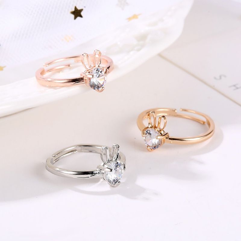 Nhẫn đeo tay kim loại hình thỏ đính đá pha lê tinh xảo đáng yêu