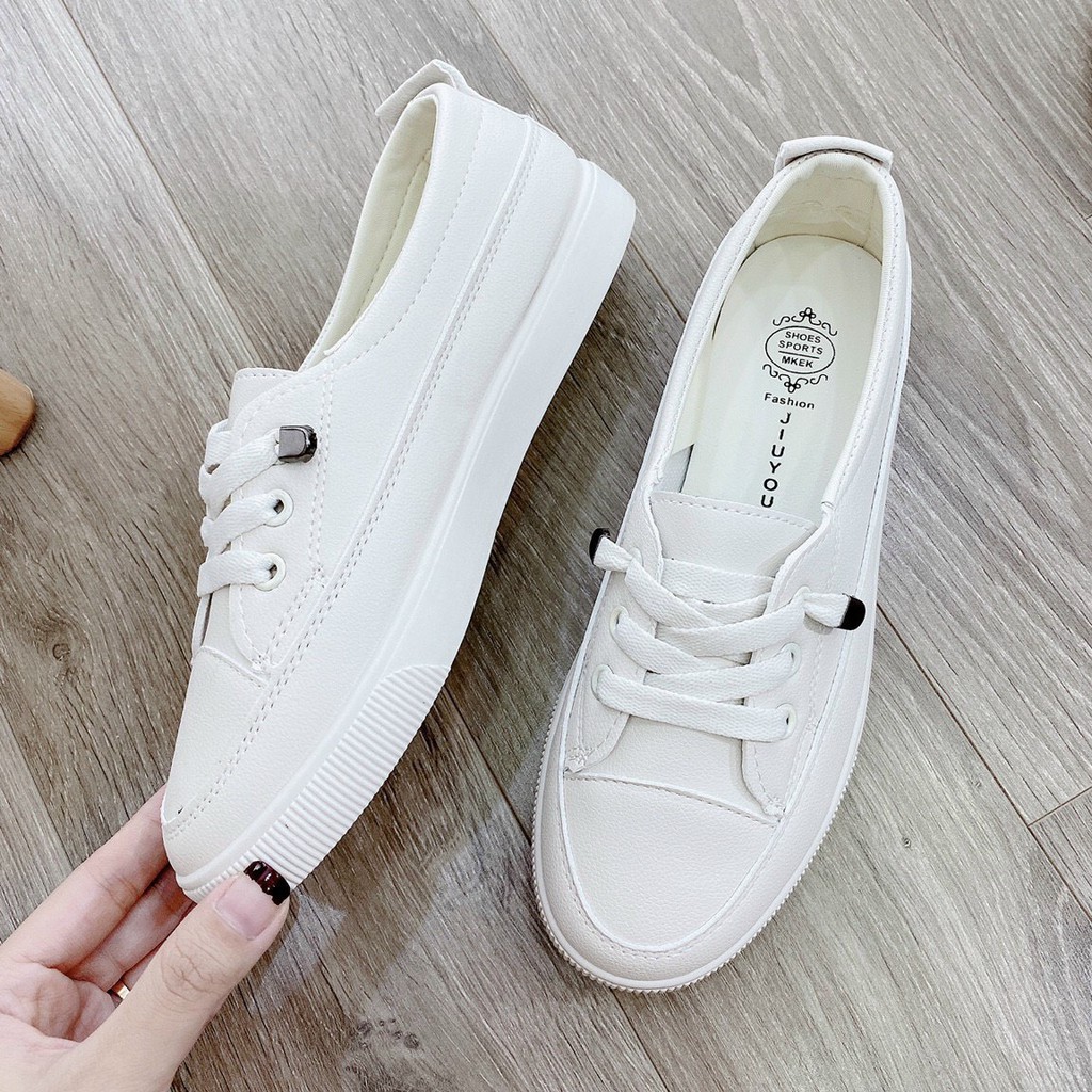 Giày nữ Windy slipon trắng kem mẫu mới 2021-buộc dây siêu xinh dạ PU mềm êm chân