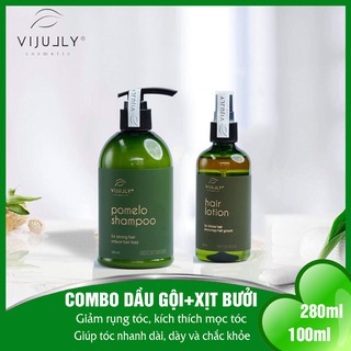 Sale Bộ đôi giảm rụng tóc, mọc tóc: Dầu Gội Pomelo Shampo 280ml và Xịt Dưỡng Tóc Hair Lotion 100 ml