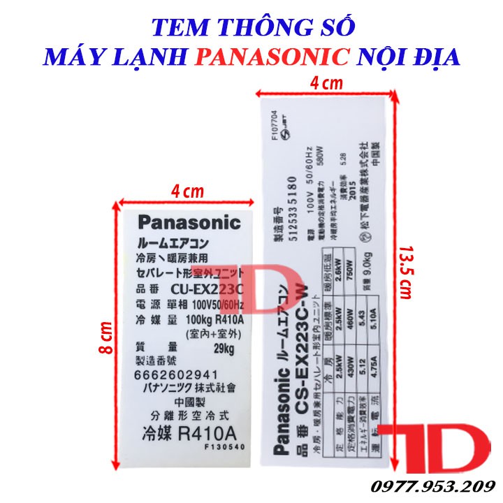 Tem thông số máy lạnh PANASONIC nội địa EX223C