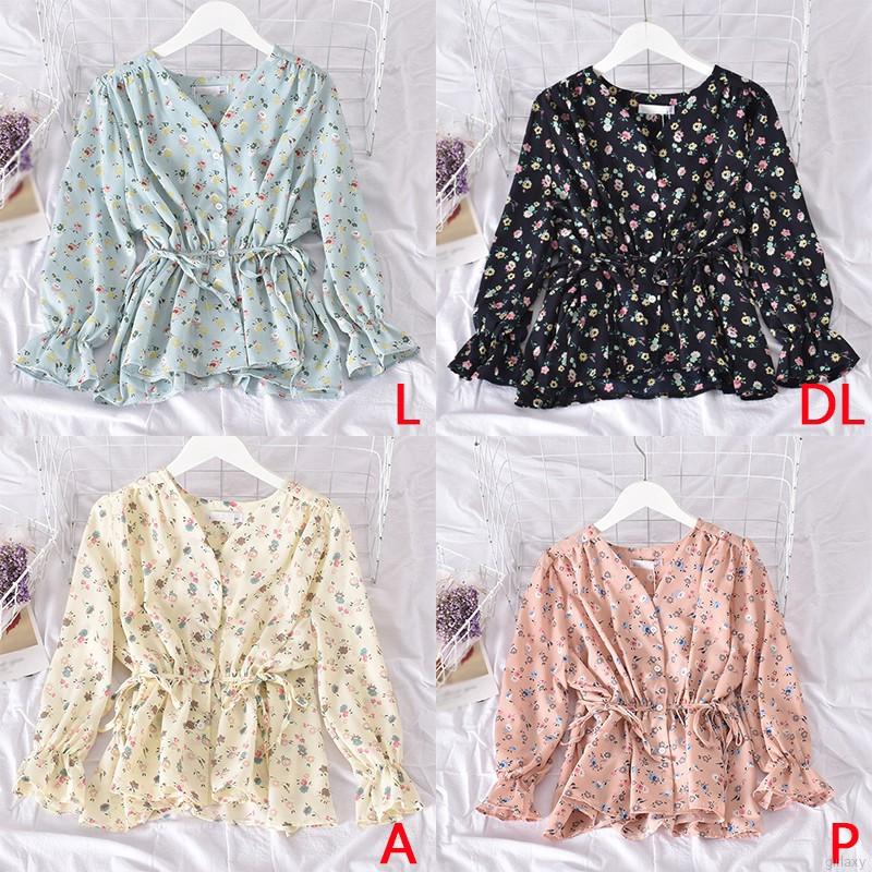 Áo tay dài cổ chữ V họa tiết hoa nhí xinh xắn trẻ trung