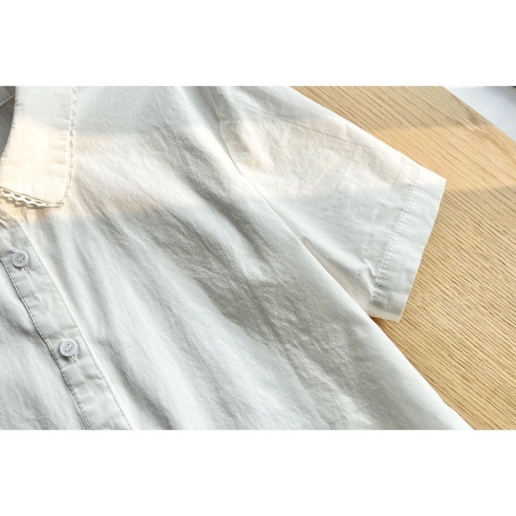 Áo Sơ Mi Trắng Ngắn Tay Phối Ren Thời Trang Mùa Hè Thanh Lịch