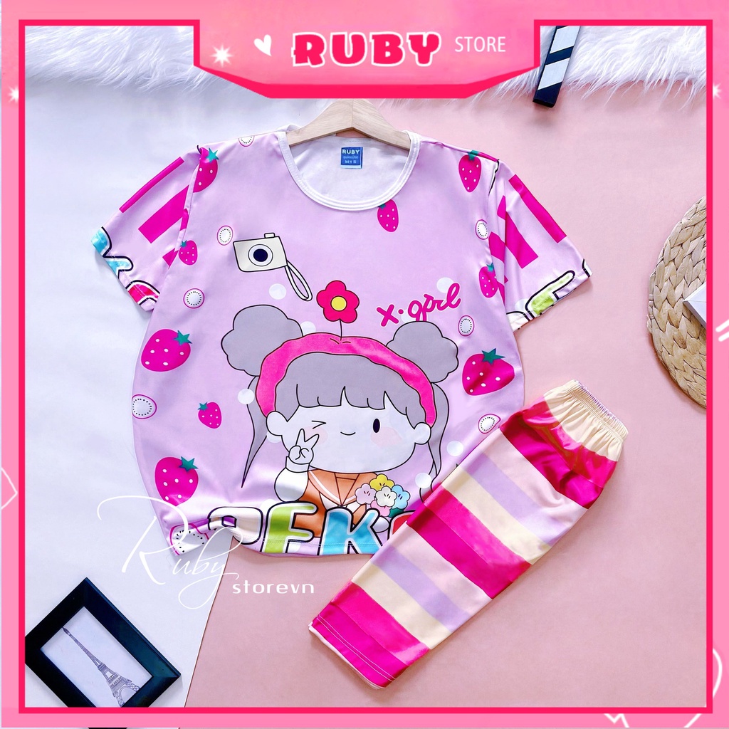 Đồ bộ thun quần LỬNG mẹ và bé size đến 70kg in hoạt hình chibi chất thun mềm mát DBRBL FULL SIZE