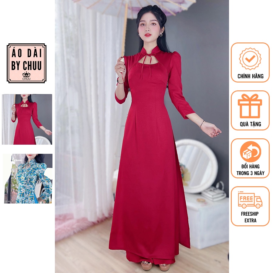 Áo dài cách tân nữ tay bồng cổ cột nơ không kèm quần CHUU AD8037