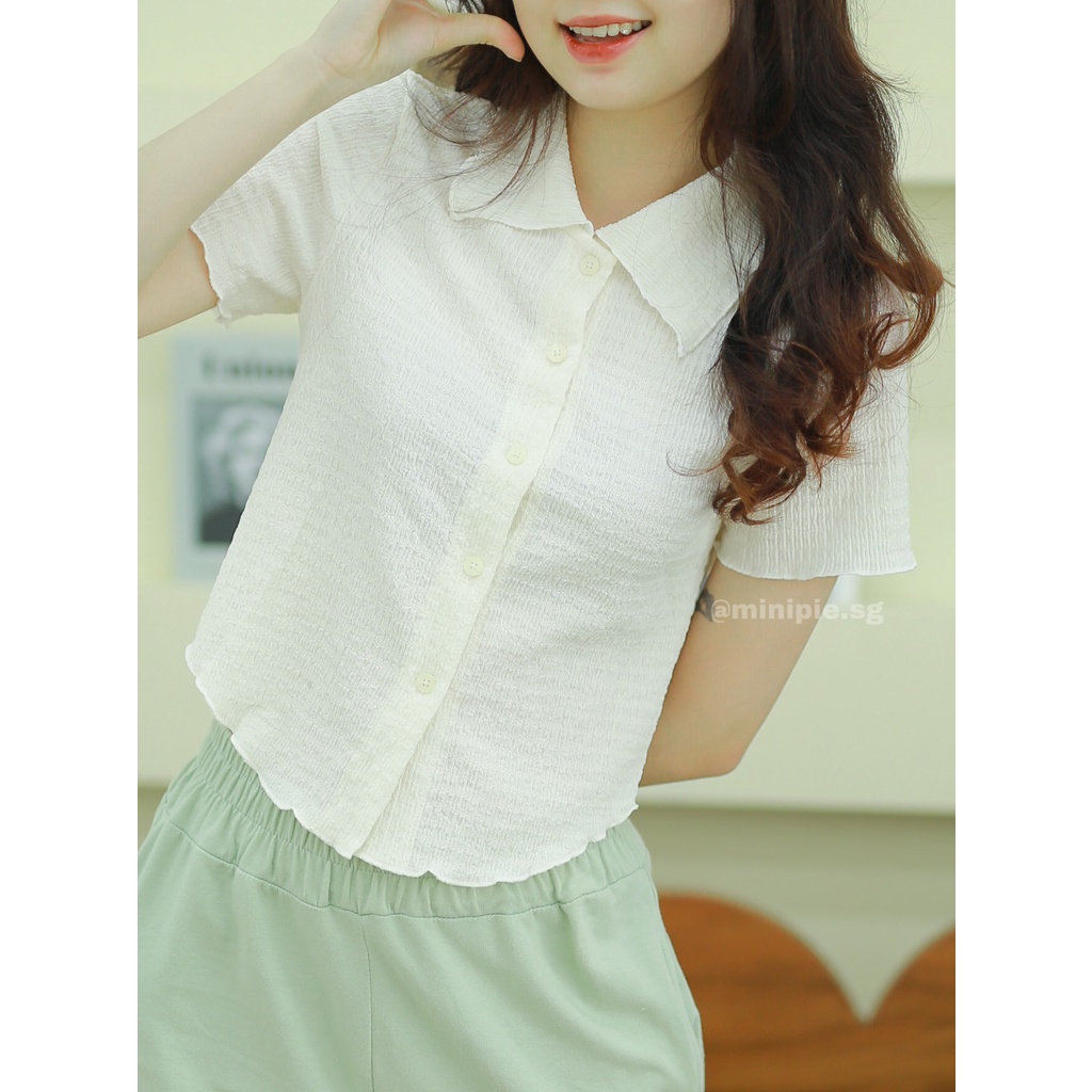 Áo Croptop Tay Ngắn Cổ Sơ Mi Kiểu Dáng Hàn Quốc - Minipie