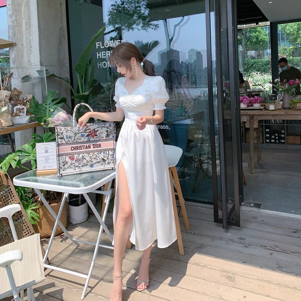 [HÀNG ĐẸP] Váy ulzzang tiểu thư vintage xẻ tà đùi - V12 - janna house