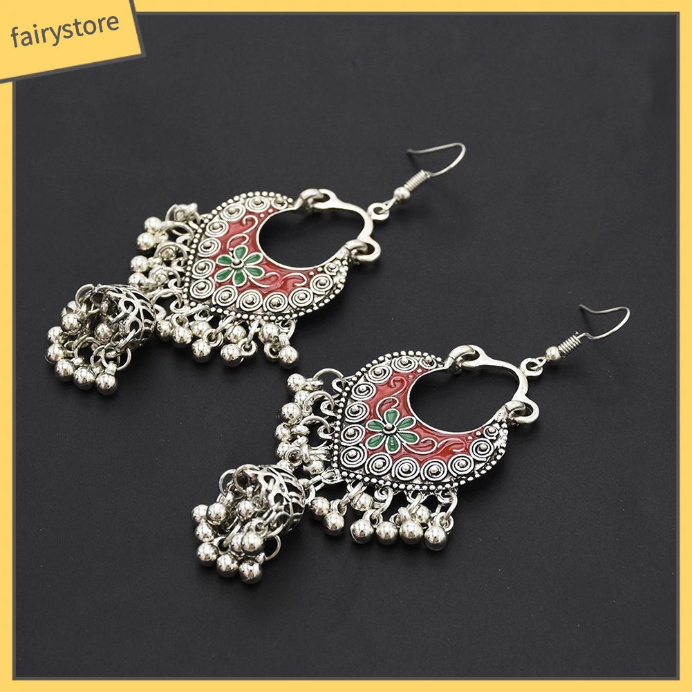 Bông tai dáng dài hình hoa phối tua rua phong cách bohemian