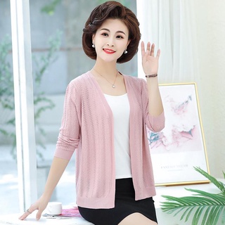 Áo len đan len mỏng của mẹ, áo khoác mỏng nữ trung niên xuân thu