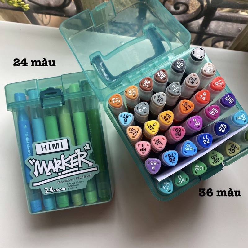 Set bút dạ màu 2 đầu mềm gốc nước Himi Friendly Marker 24/36 màu