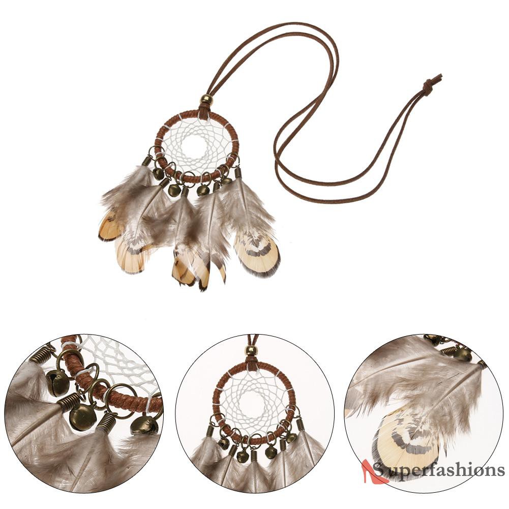 vòng cổ Mặt Dreamcatcher Phối Chuông Và Lông Vũ Phong Cách Ấn Độ