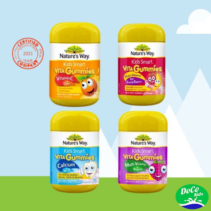 Kẹo dẻo Nature's Way Kids Smart Vita Gummies, Úc (60v) nhiều vị bổ sung vitamin,Canxi, khoáng chất cho trẻ từ 2 tuổi