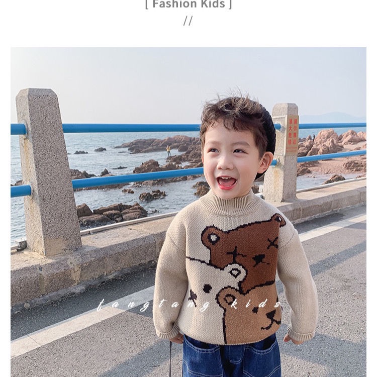 Áo sweater họa tiết chú gấu phong cách Hàn Quốc thời trang mùa đông cho bé trai