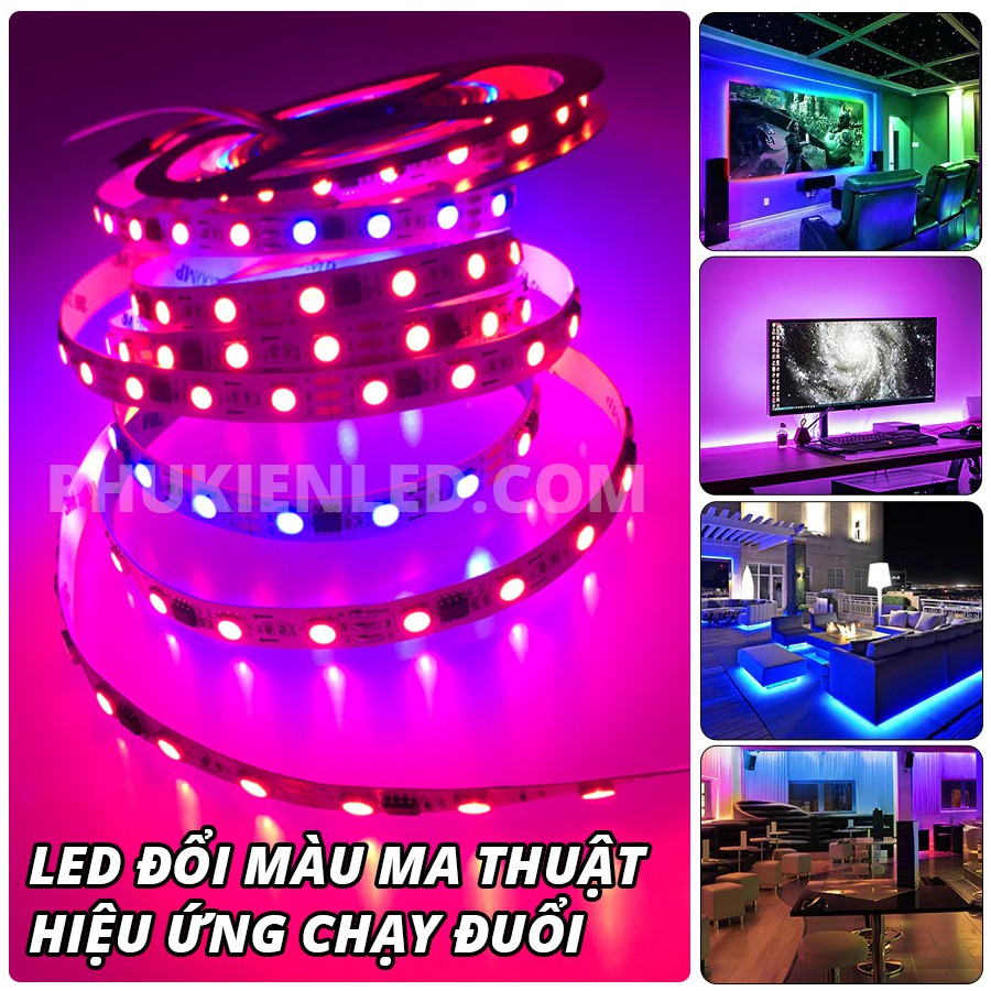 LED Dây Dán Full Color chạy hiệu ứng đẹp mắt -  IC chất lượng cao 1903 và bóng LED 5050 - loại trần 12V