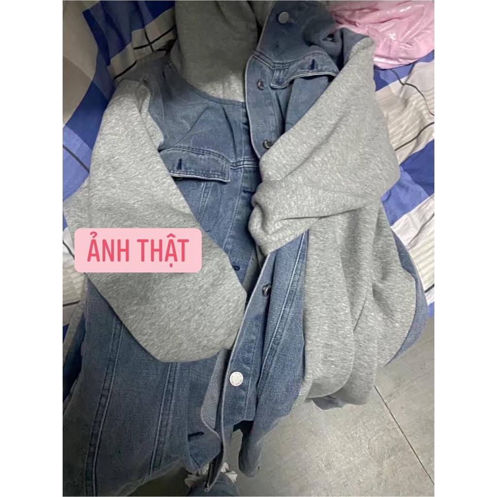 [ORDER]Áo khoác nỉ nữ phối jeans độc đáo dáng dài siêu ấm phong cách hàn quốc M204-C[ảnh thật] | BigBuy360 - bigbuy360.vn