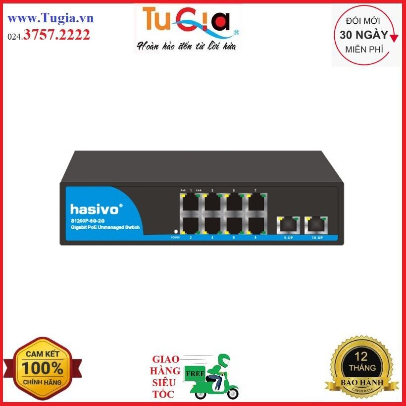 Thiết bị chia mạng 8-Port GE PoE + 2-Port Giga Uplink Switch HASIVO S1200P-8G-2G - Hàng chính hãng