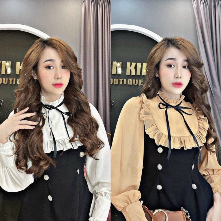 Mẫu hottrend - Đầm tiểu thư tay dài bèo nơ cổ xinh yêu đi tiệc cưới, đi cà phê đi chơi siêu dễ thương sang trọng | BigBuy360 - bigbuy360.vn