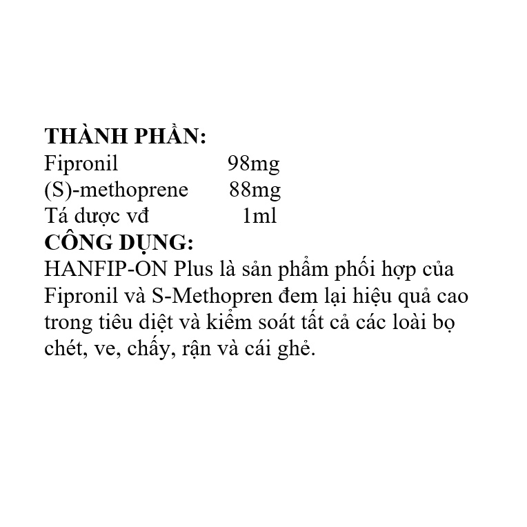 Hanvet Hanfip on plus 1.34ml diệt ve, ghẻ, bọ chét chó mèo