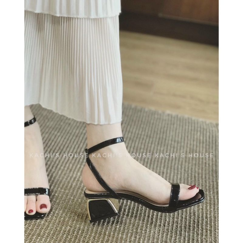 Giày Sandal Cao Gót Nữ Quai Mảnh 5P Đế Vuông chất da bóng cao cấp siêu đẹp- mã GBĐ