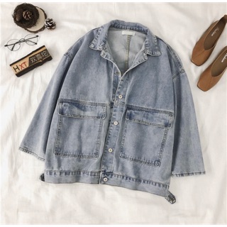 Áo khoác jean phôm rộng unisex