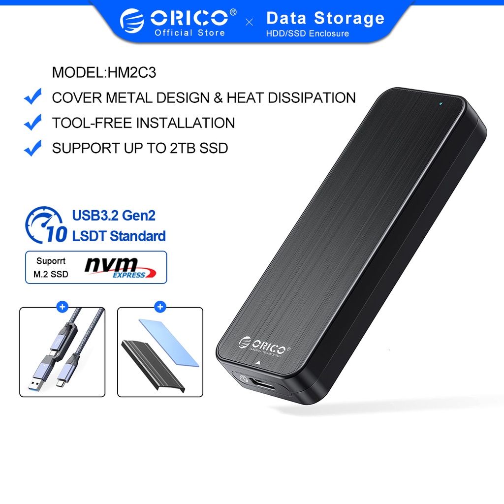 Vỏ ổ cứng ORICO HM2C3 M2 NVME USB3.2 gen2 type c 10gbps pcie SSD M2 bằng kim loại chất lượng cao