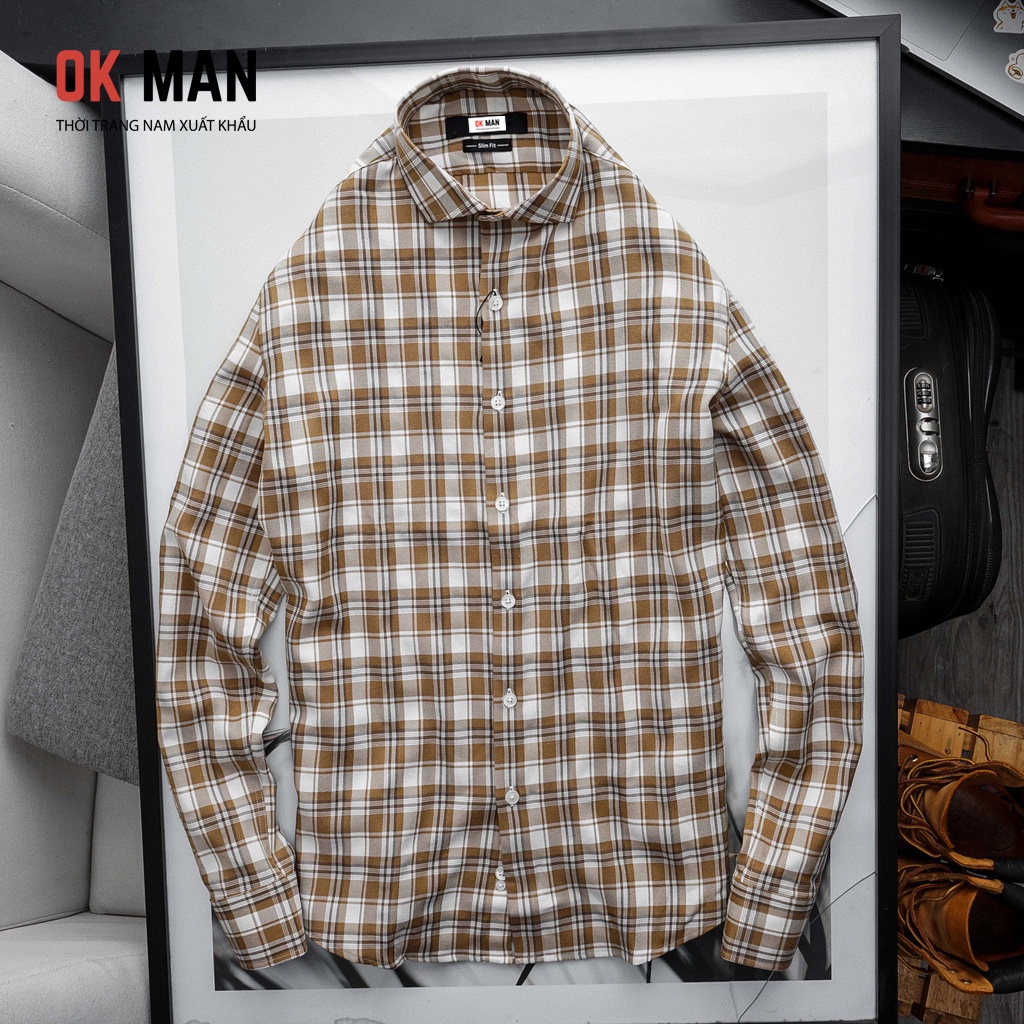 Áo sơ mi nam dài tay kẻ caro to, form slimfit, 5 màu, chất liệu cotton, OkMan - SMDT