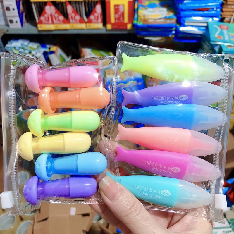 sét 6 bút dạ quang hình cá