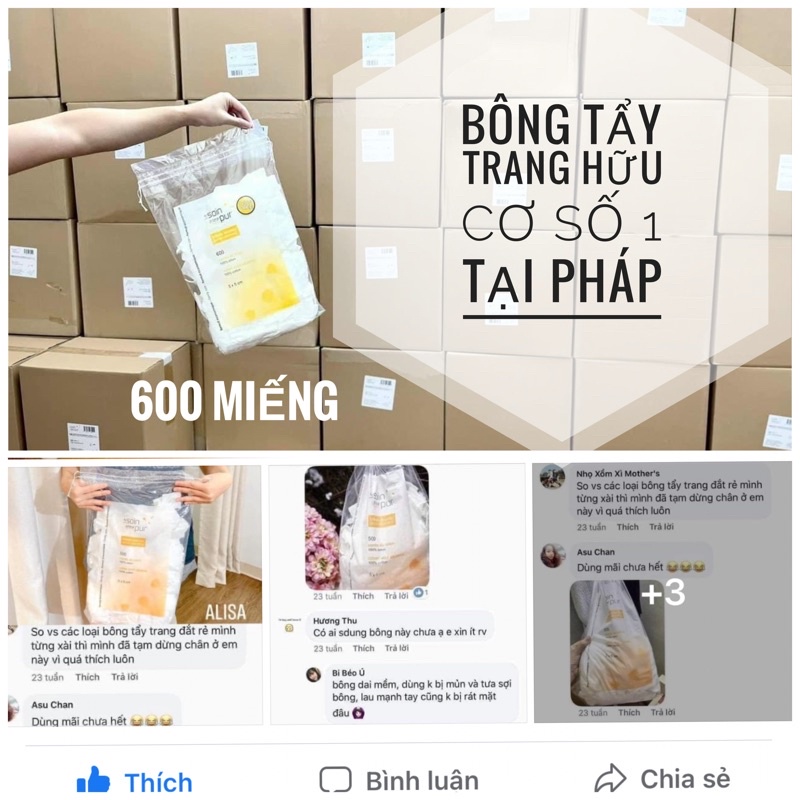 Bông tẩy trang 600 MIẾNG HỮU CƠ Pháp TETRA LE SOIN LARETAT PUR