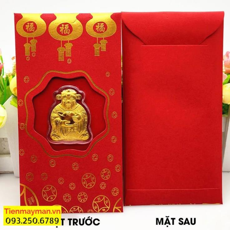 Lì Xì Thần Tài, Hình Mèo Vàng Mạ Vàng 24K - Bao Lì Xì May Mắn Rước Tài Lộc