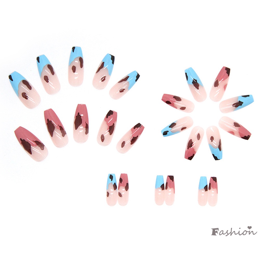 Set 24 Móng Tay Giả 2 Tông Màu Kèm Keo Dán Trang Trí Nghệ Thuật