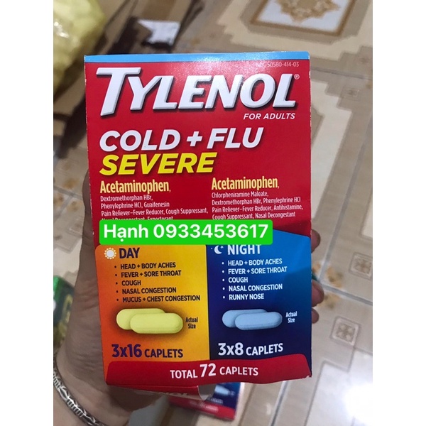 72 viên Tylênol cold + flu của Mỹ ( cam kết chính hãng)