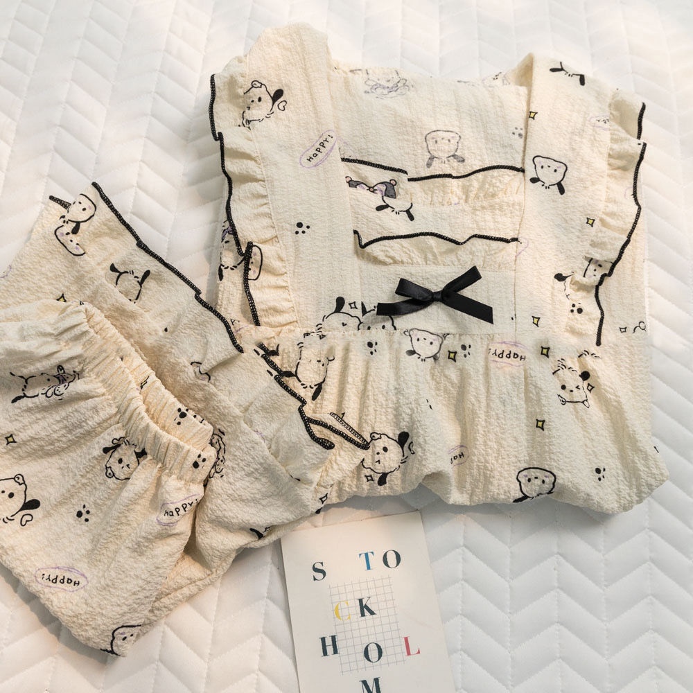 Summer cartoon pajamas women's Japanese pachachi superior feeling ins sweet lovely thin loose home suit