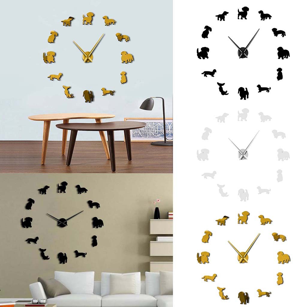 forkoobe.vn DIY Dachshund Wall Art Wiener Dog Puppy Frameless Giant Clock With Mirror Effect