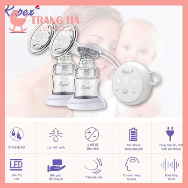 [Mã MKBC13 giảm 80k đơn 1 triệu] BẢO HÀNH 12 THÁNGMáy hút sữa điện đôi cao cấp RUPEX có pin sạc