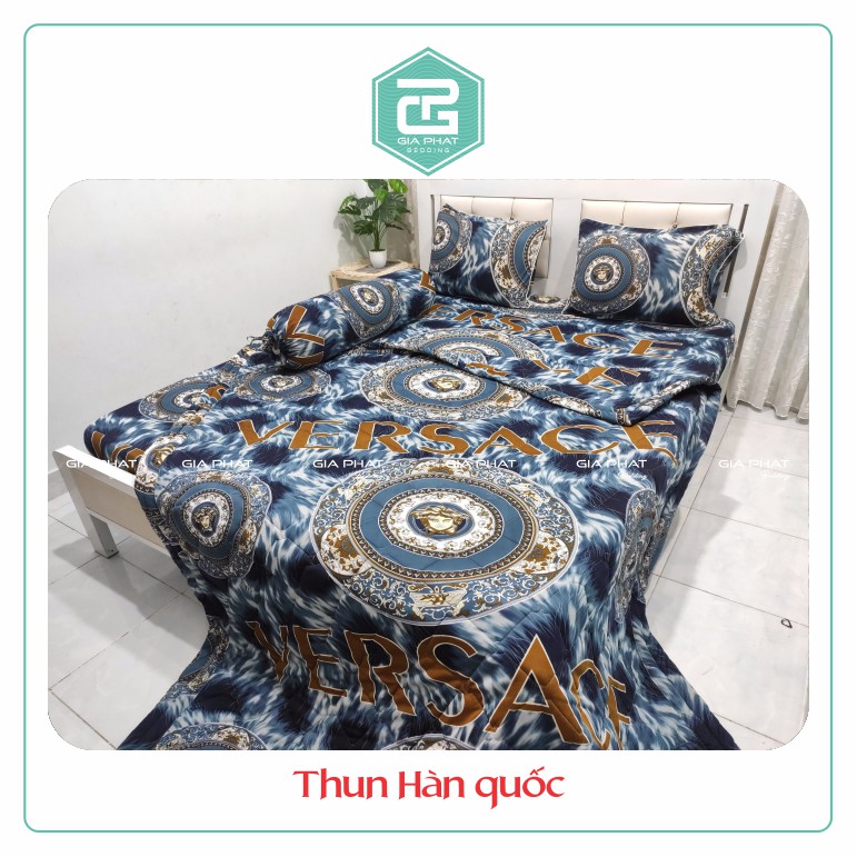 Bộ ga gối Thun Lạnh Hàn Quốc { 4 Món } họa tiết Versar ( 1 ga bọc + 2 vỏ gối nằm + 1 vỏ gối ôm )