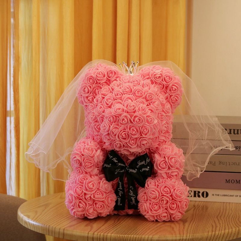 Gấu hoa hồng kèm vương miện và hộp kiếng, đèn led., Quà tặng cho ngày valentine thật ý nghĩa
