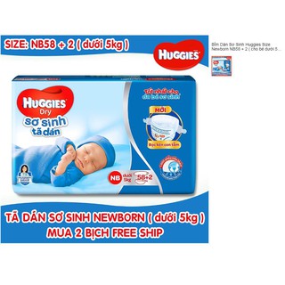 Tã Dán Sơ Sinh Huggies Size Newborn NB58 + 2 ( cho bé dưới 5 kg )