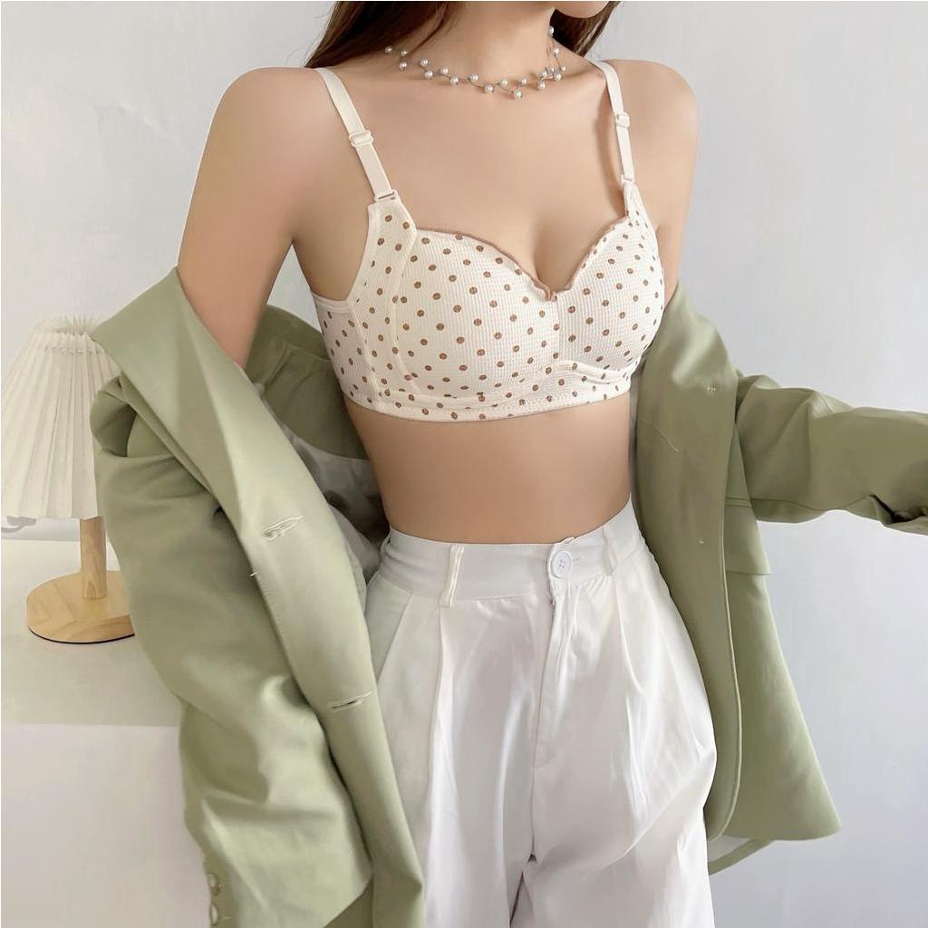 Áo ngực không gọng cotton chấm bi, mút mỏng thấm hút mồ hôi, bản to 3 nấc cài  HL BOUTIQUE A361