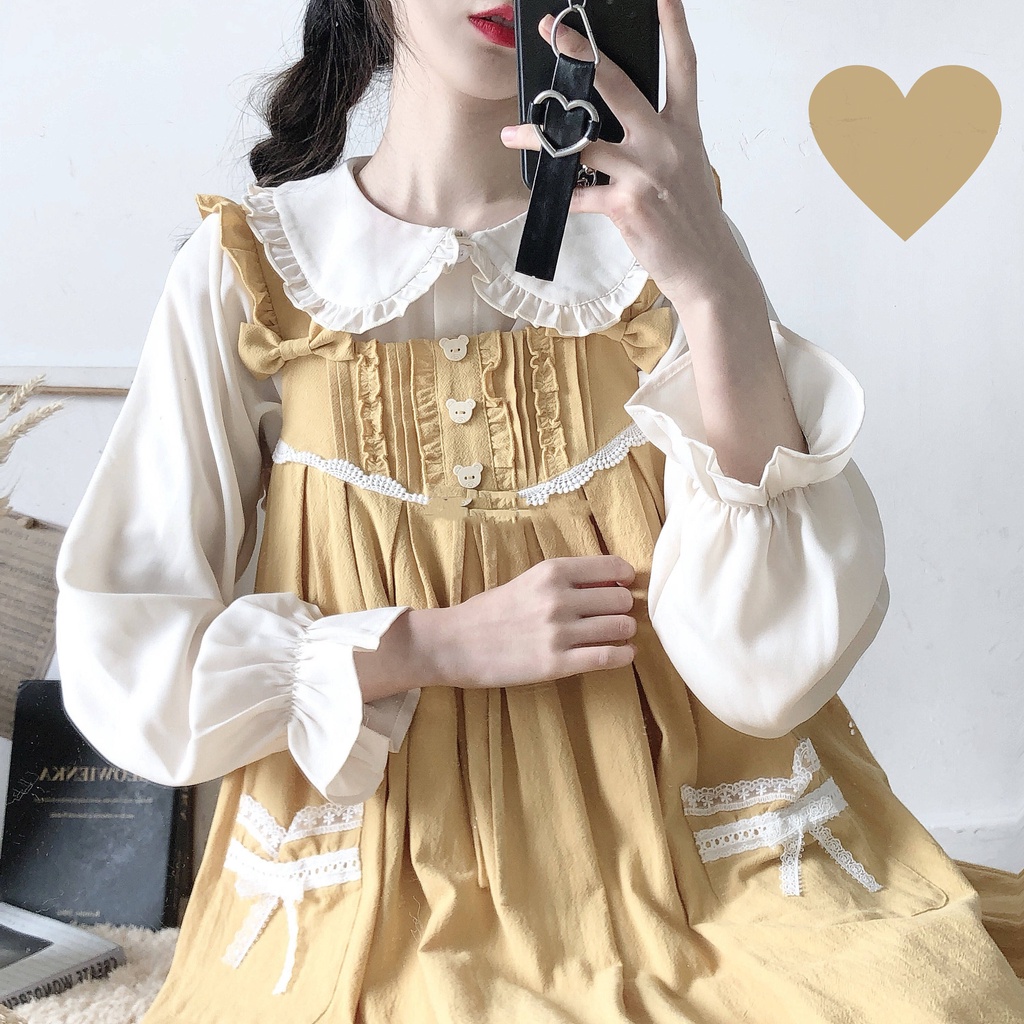 Áo Sơ Mi Tay Dài Cổ Búp Bê Phối Ren Mềm Mại Dáng Rộng Kiểu Nhật Hàn Thời Trang Xuân Hè Cho Nữ