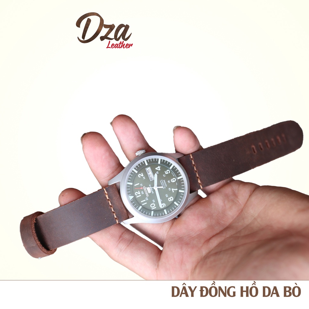 Dây đồng hồ da bò sáp Dza leather 18mm 20mm 22mm khâu tay thủ công bền đẹp