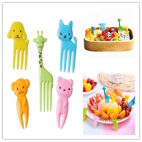 Set 20 Nĩa Ăn Trái Cây / Tráng Miệng Bằng Nhựa Dài 3-6Cm Hình Động Vật Hoạt Hình Dành Cho Trẻ Em