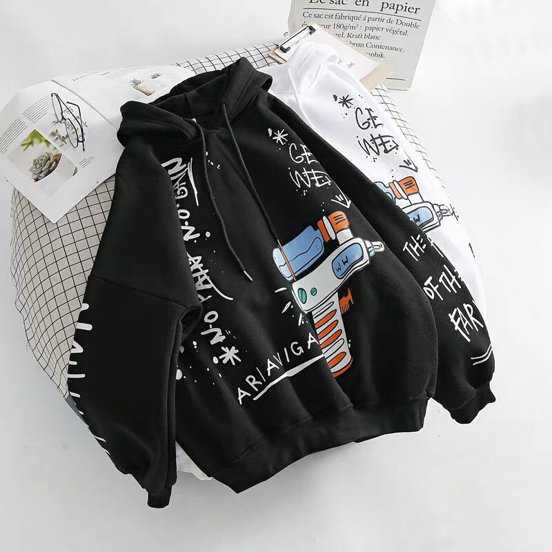 ÁO KHOÁC HOODIE ĐEN NAM NỮ IN HÌNH MÀU SẮC CỰC NGẦU UNISEX SÚNG NƯỚC