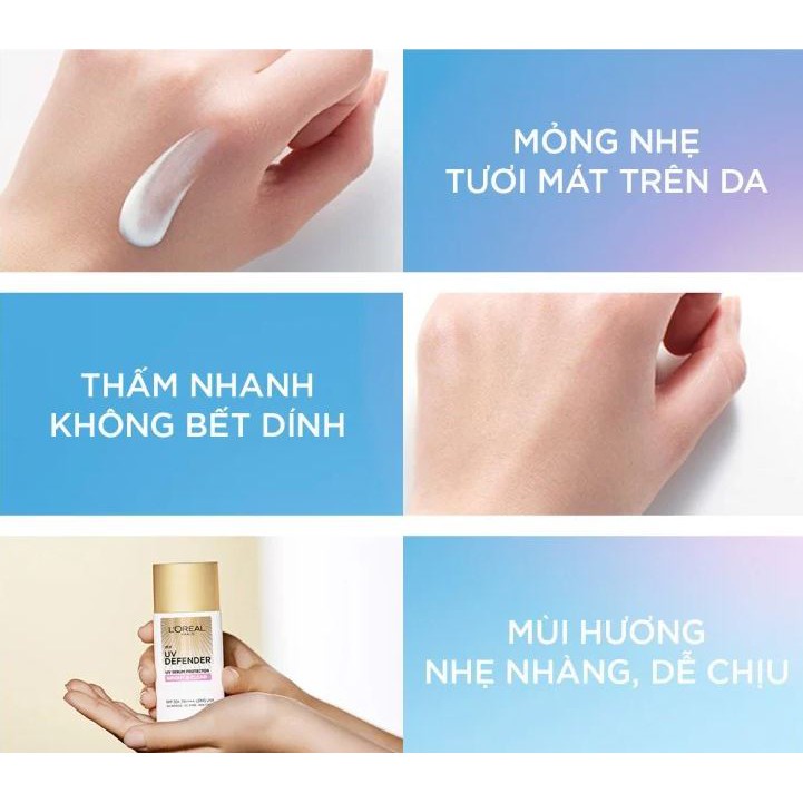 Kem Chống Nắng Mịn Nhẹ, Bảo Vệ Da, Chống Lão Hóa L'Oreal UV Defender Serum Protector SPF 50+/PA++++