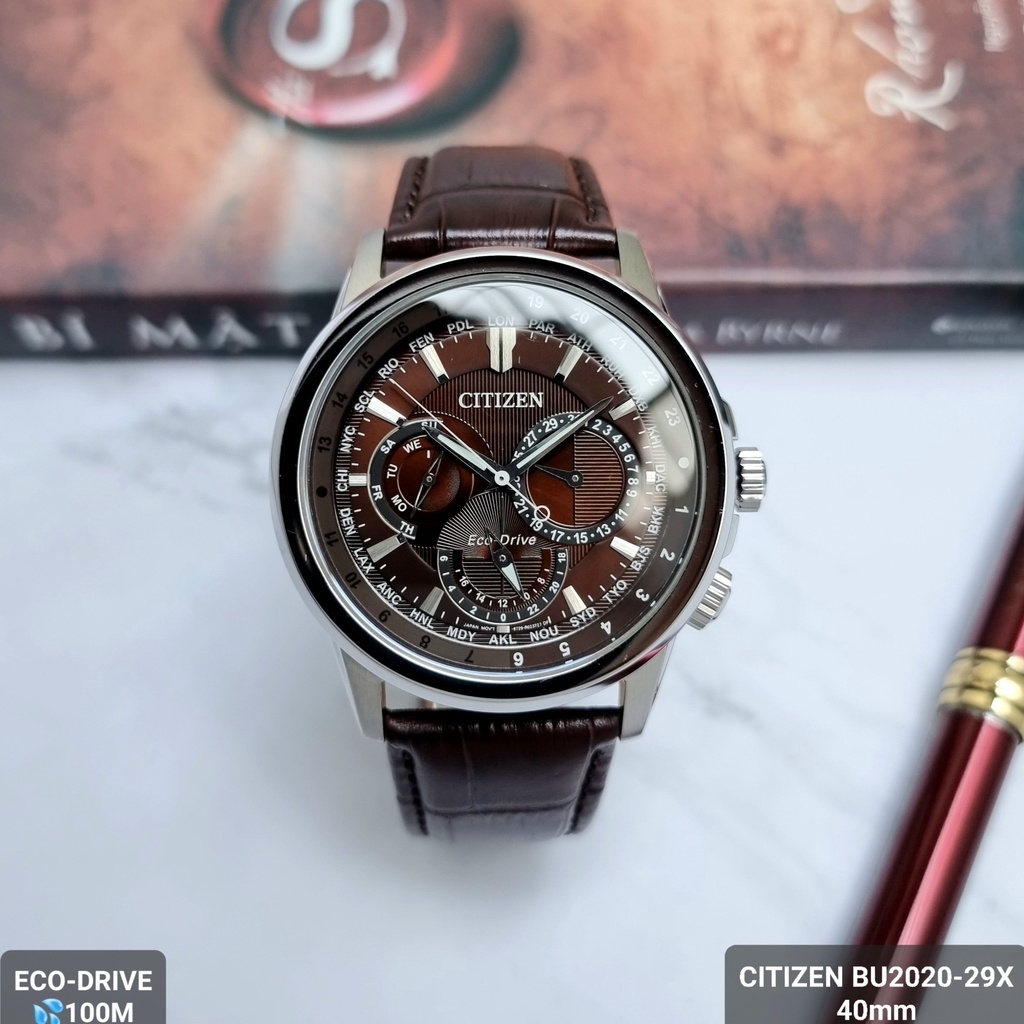 Đồng Hồ Nam Citizen BU2020-29X Eco-Drive Dây Da Nâu Mặt Nâu